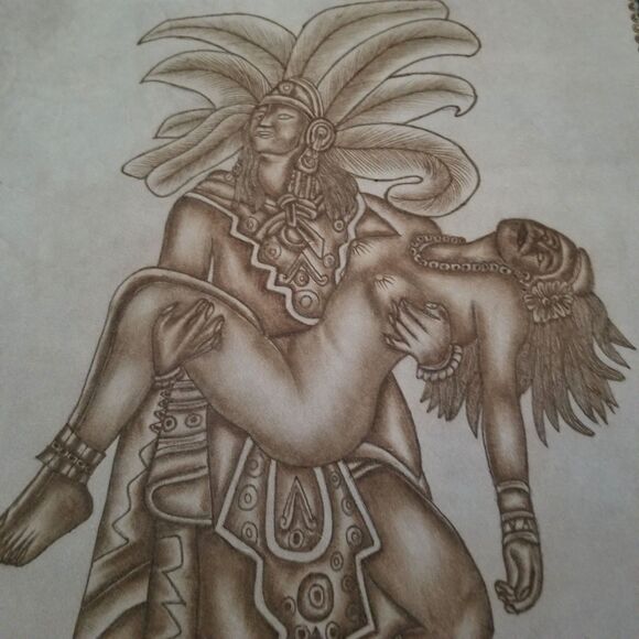Amor Eterno Hand Burned Detail Leather Wall Art Aztec Warrior Eternal Love - Picture 3 of 6